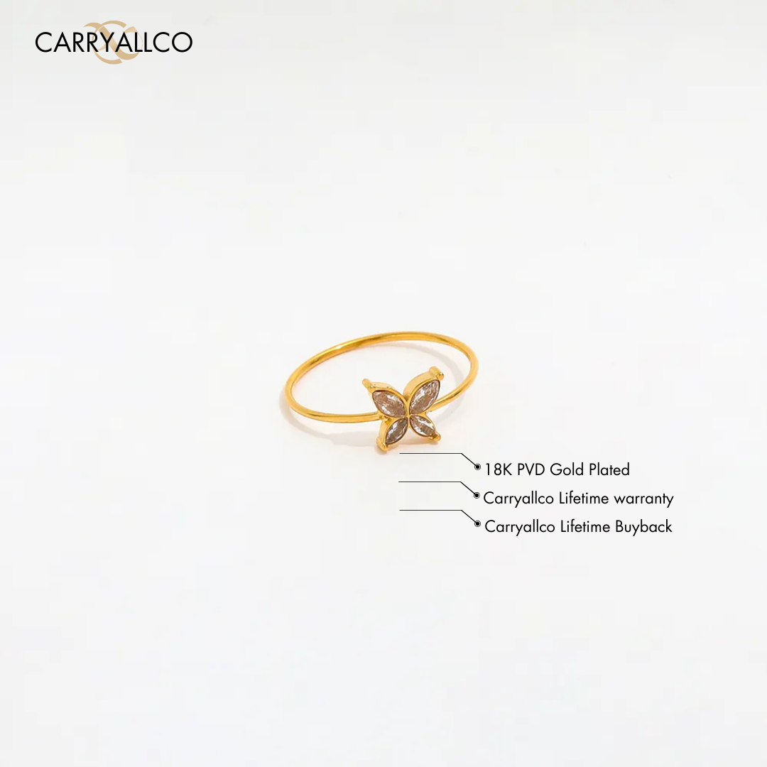 18K Gold-Plated Dainty Butterfly Zirconia Ring