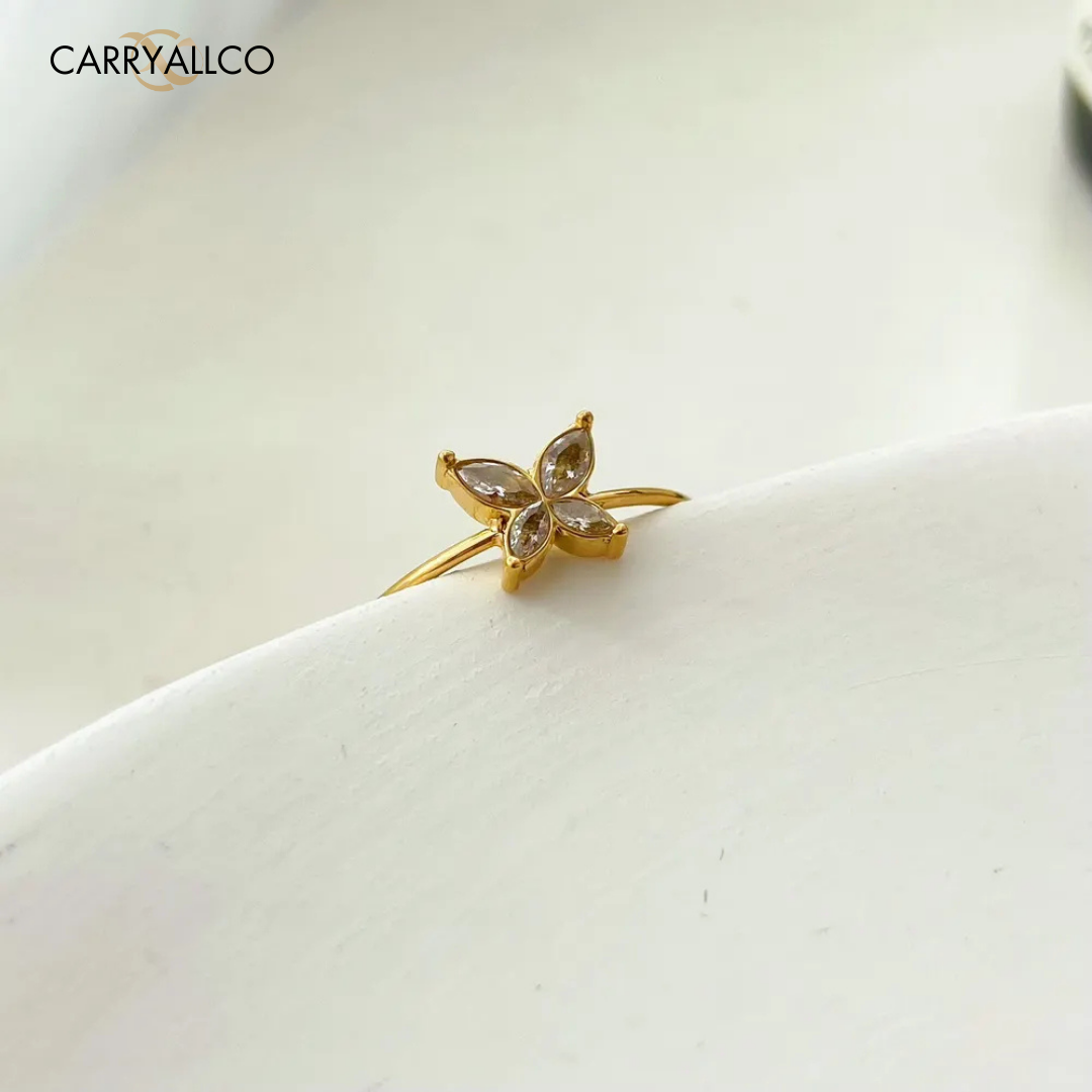 18K Gold-Plated Dainty Butterfly Zirconia Ring