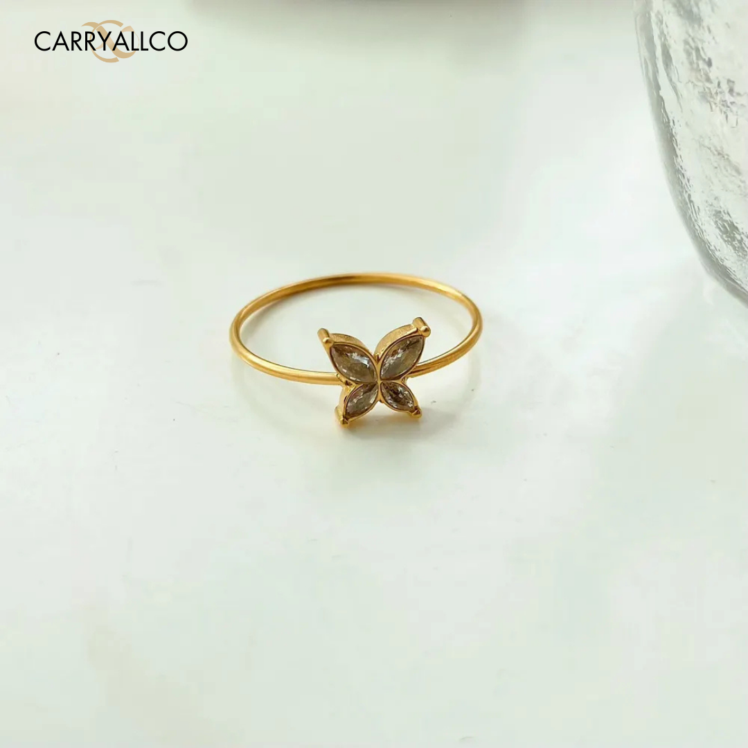 18K Gold-Plated Dainty Butterfly Zirconia Ring