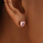 18K Gold-Plated Pink Heart Crystal Necklace & Earring Set Carryallco