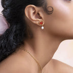 18K Gold-Plated Red Agate Heart & Pearl Jewelry Set