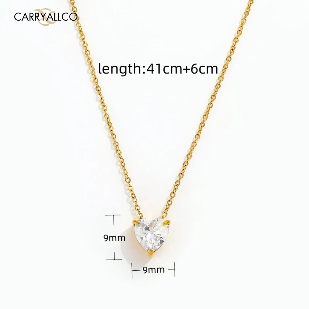 Carryallco 18K Gold-Plated White Heart Crystal Necklace & Earring Set Carryallco