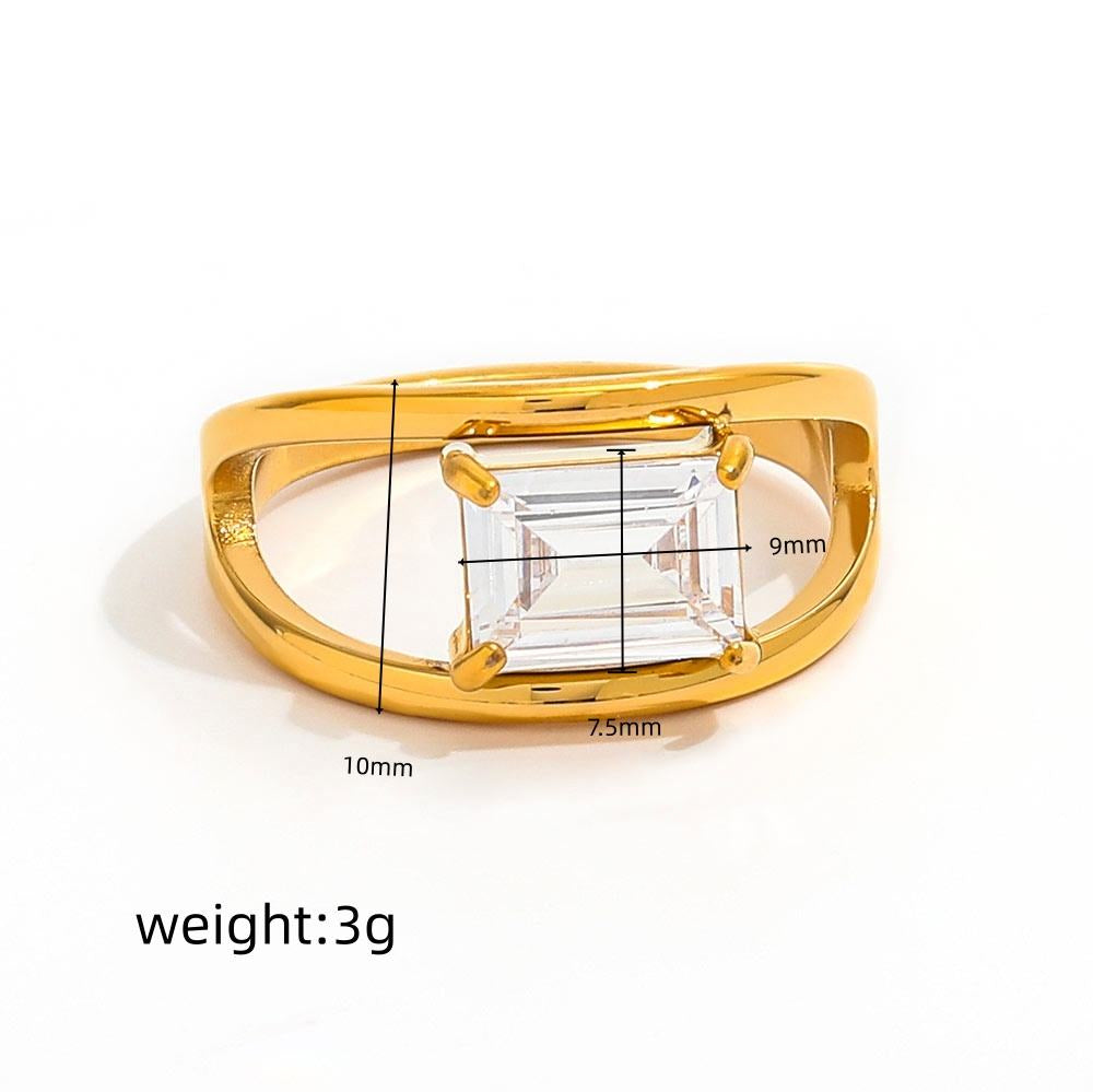 18K Gold PVD Zirconia Stainless Steel Ring for Women