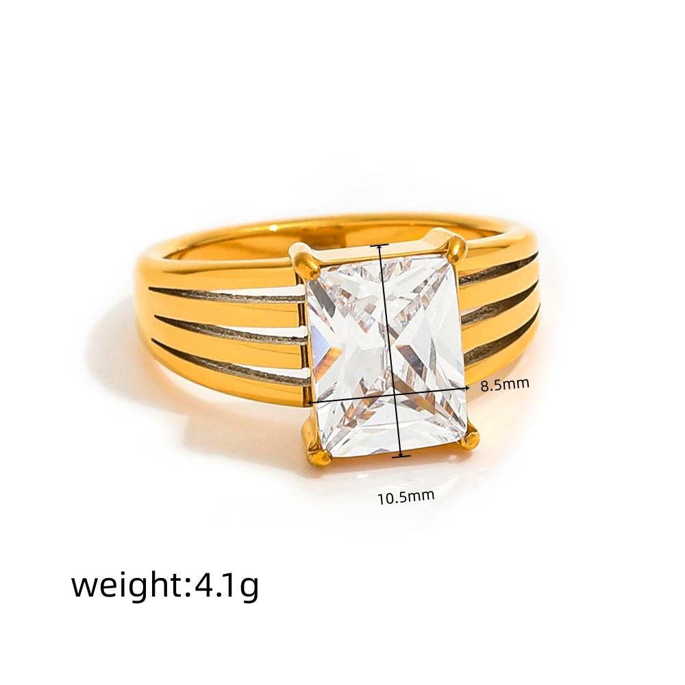 18K Gold PVD Zirconia Stainless Steel Ring for Women