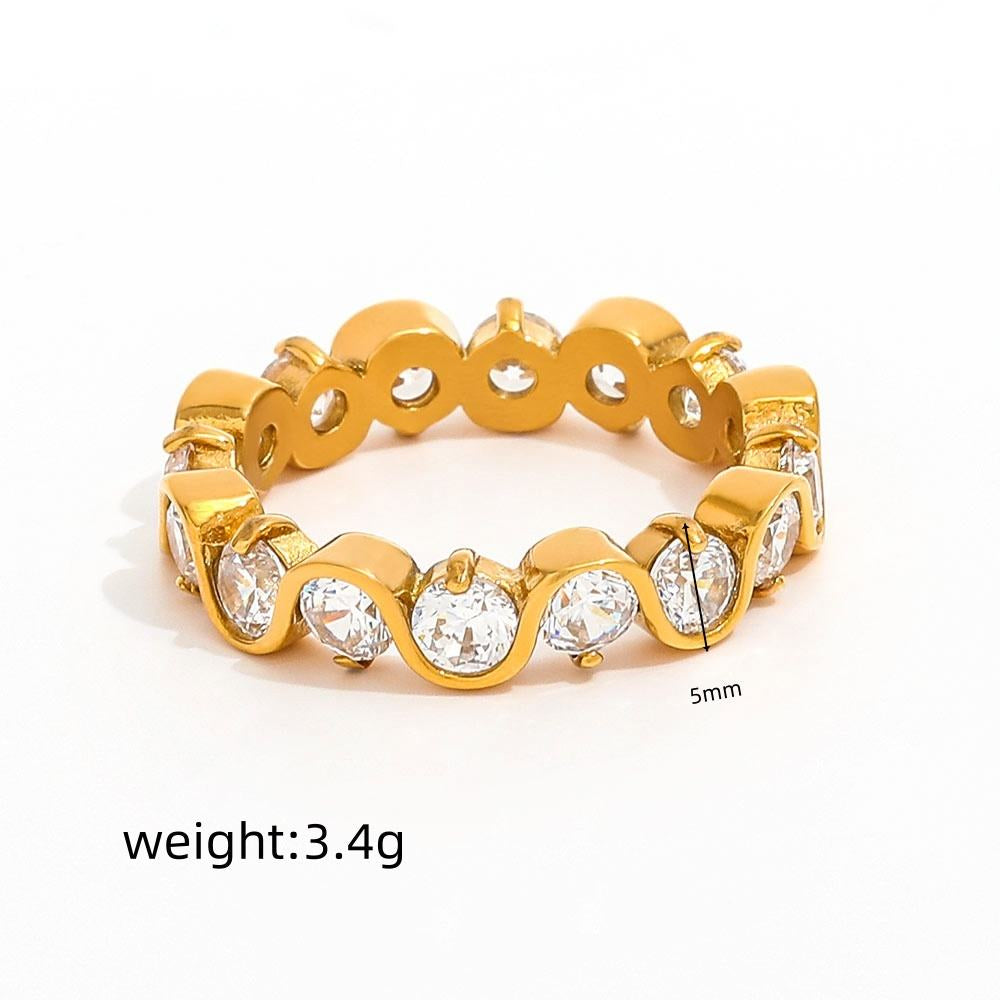 18K Gold PVD Zirconia Stainless Steel Ring for Women