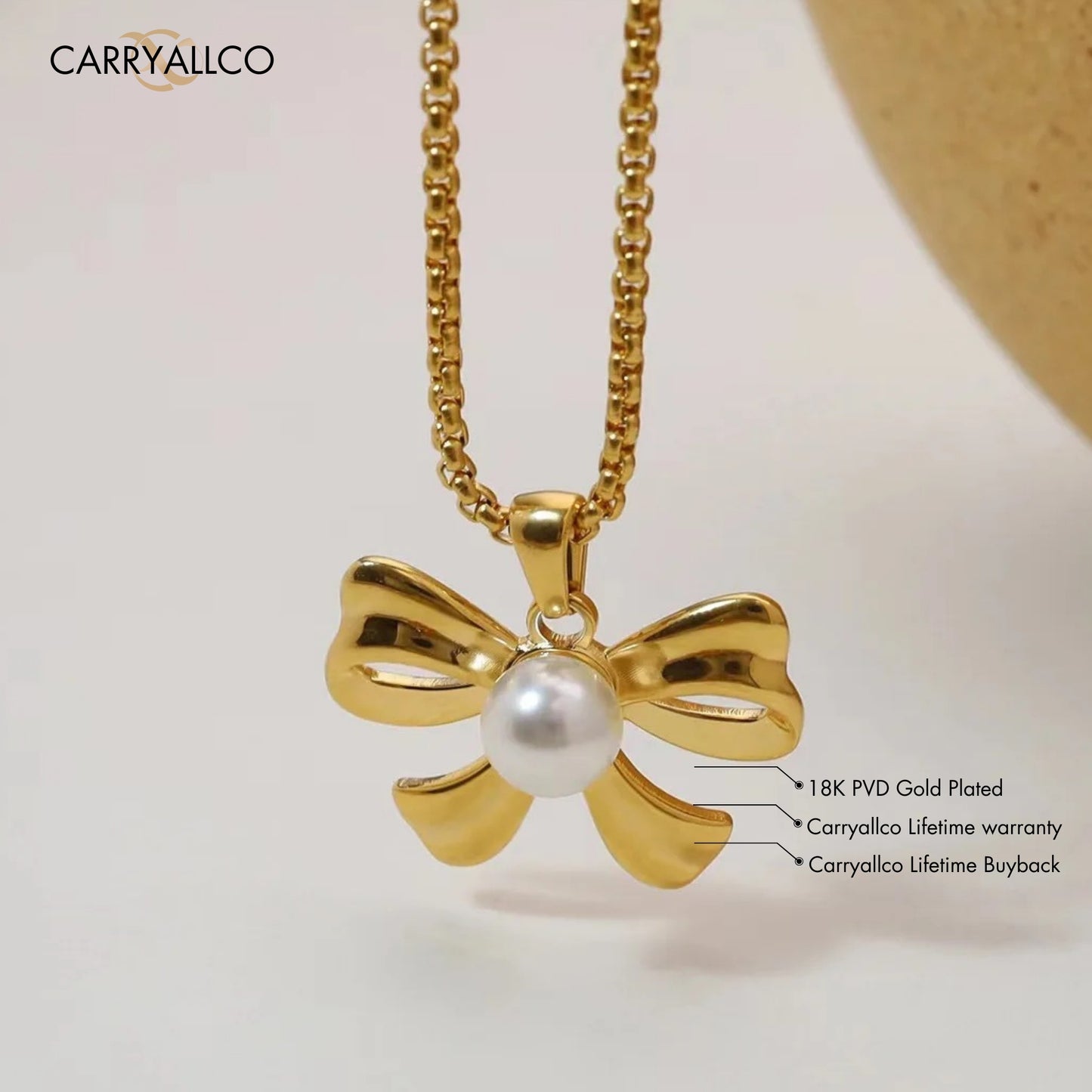 18K Gold Plated Aurora Pearl Bow Pendant – Demi-Fine