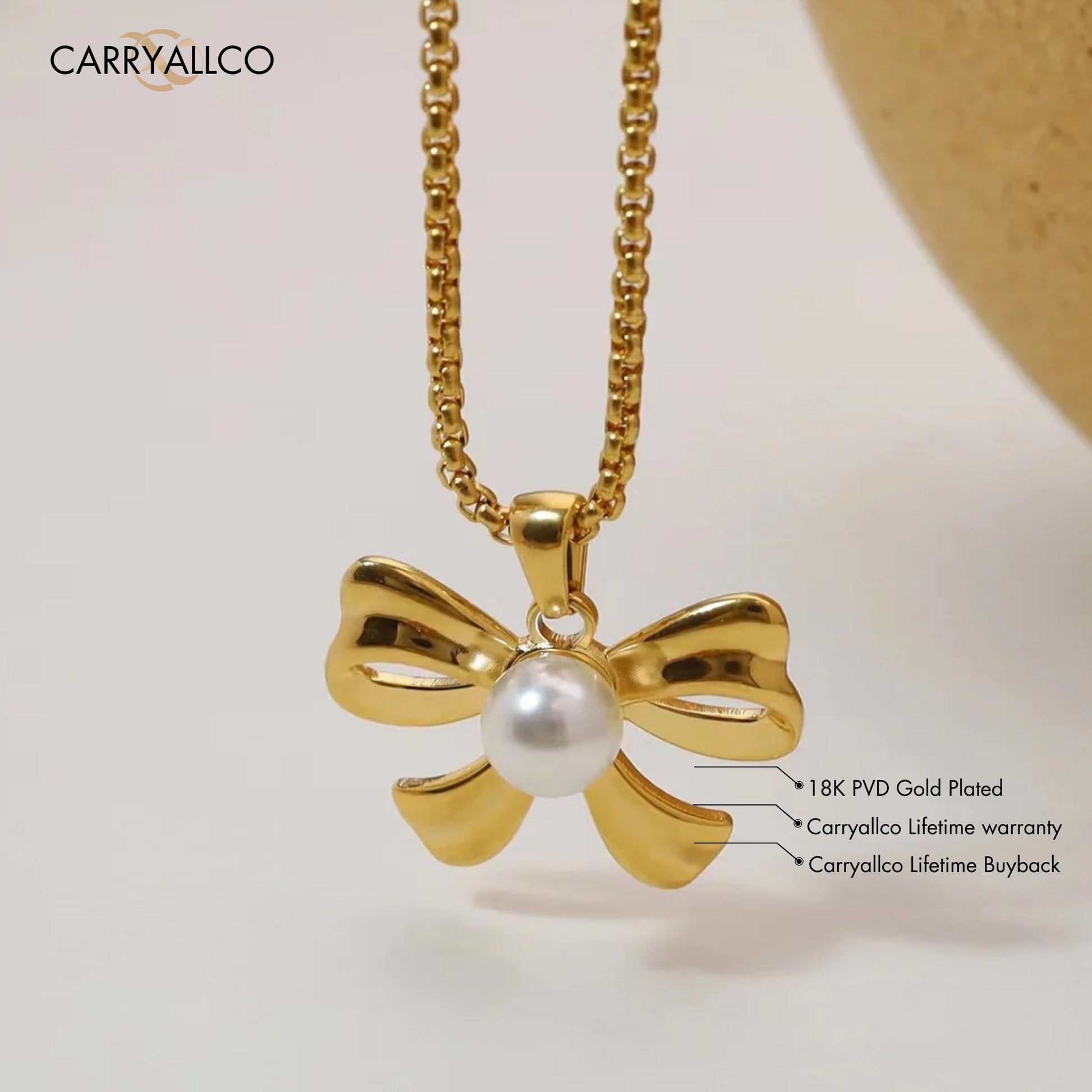 18K Gold Plated Aurora Pearl Bow Pendant – Demi-Fine