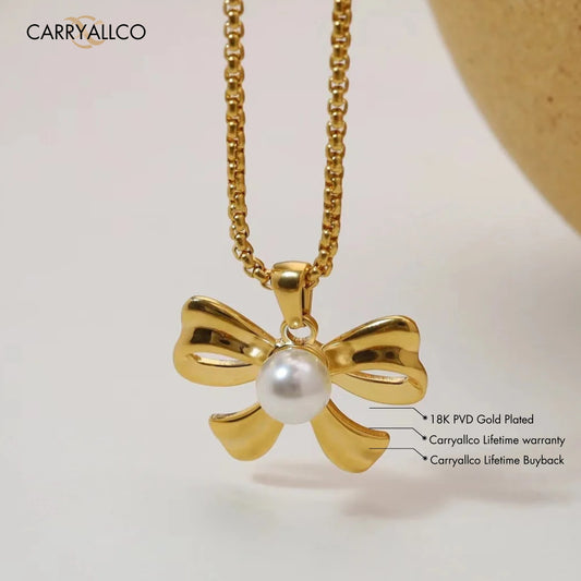 18K Gold Plated Aurora Pearl Bow Pendant – Demi-Fine