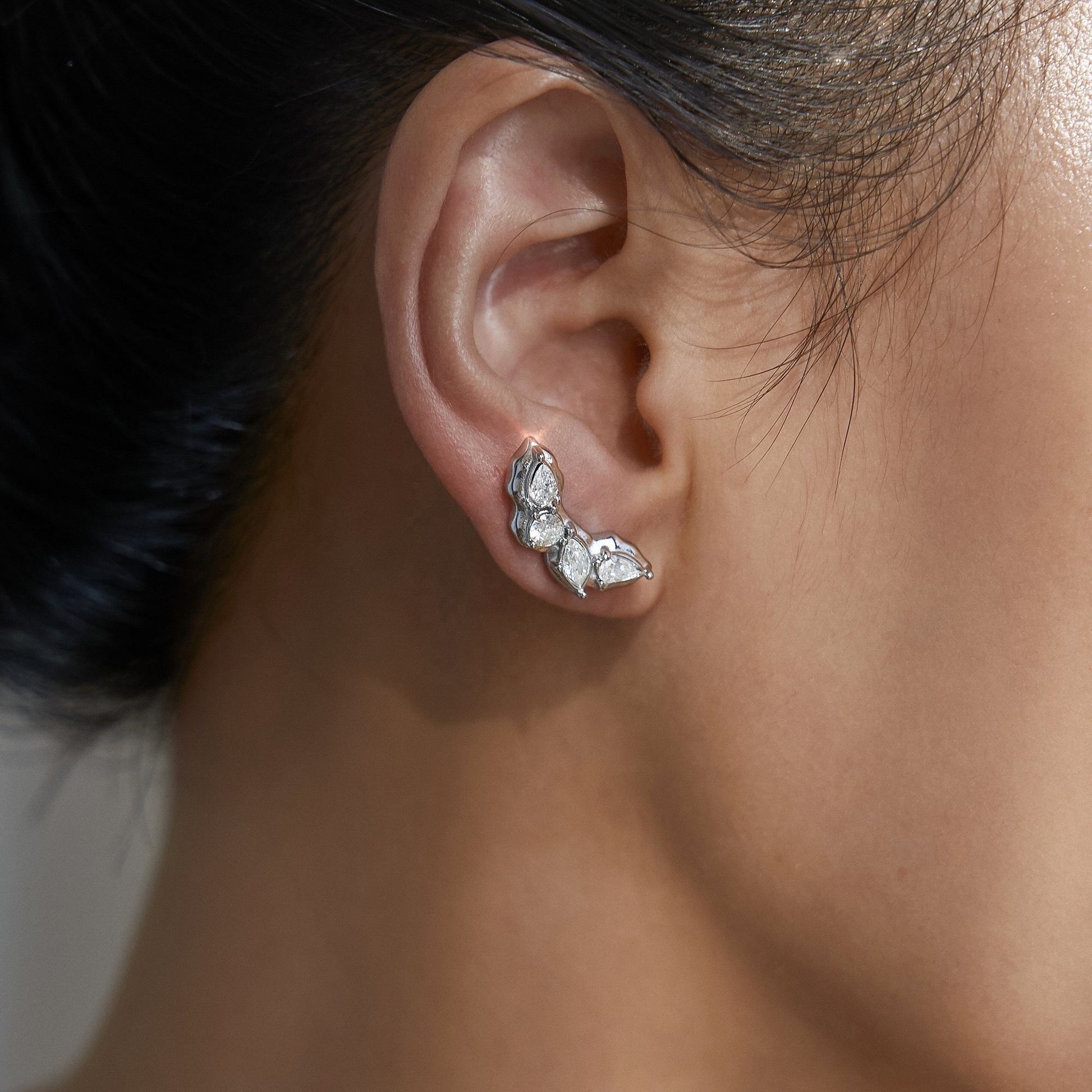 18K Gold Plated Boho Leaf Zircon Stud Earrings