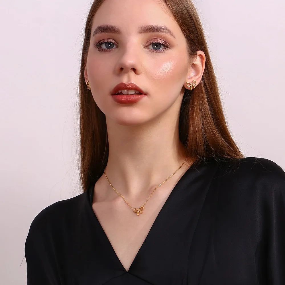 18K Gold Plated Bowknot Necklace & Earrings – Demifine