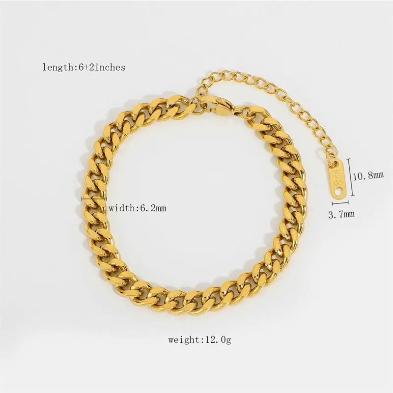 18K Gold Plated Cuban Chain Bracelet dimension