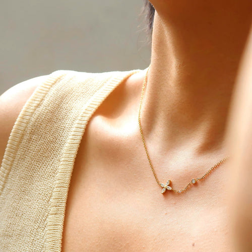 18K Gold Plated Flower Clover Zirconia Pendant Necklace Carryallco