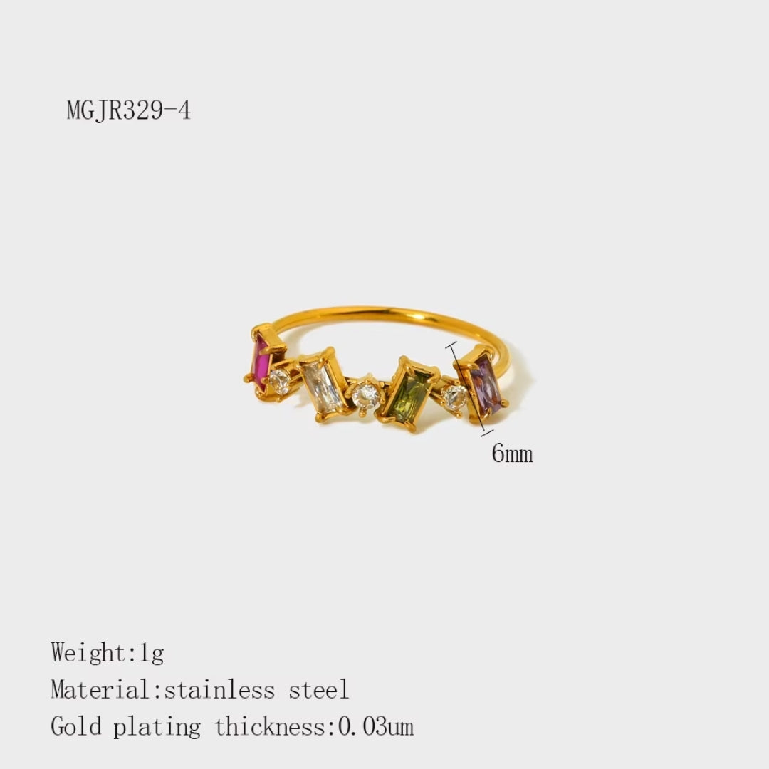 18K Gold Plated Green Stone Square Ring Set