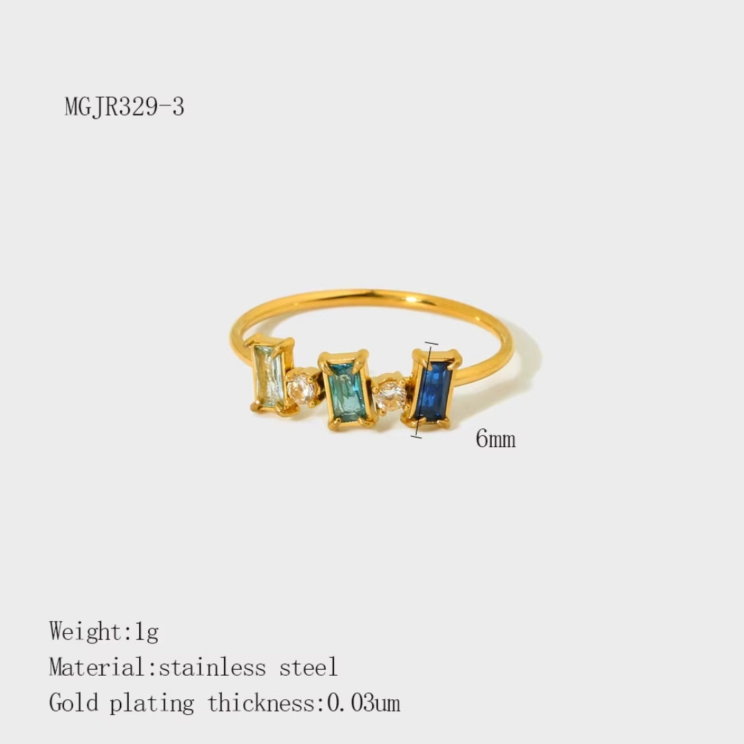 18K Gold Plated Green Stone Square Ring Set
