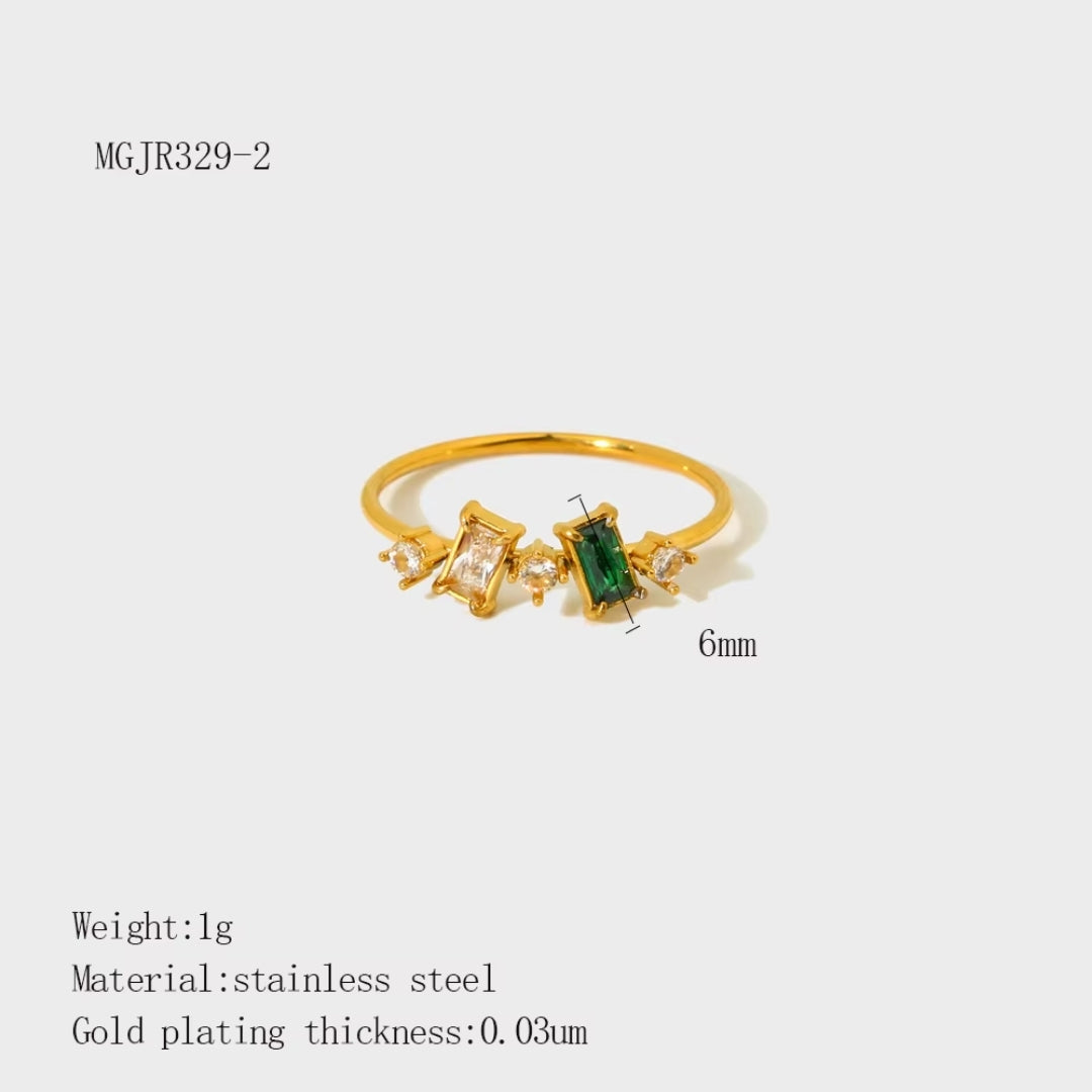 18K Gold Plated Green Stone Square Ring Set