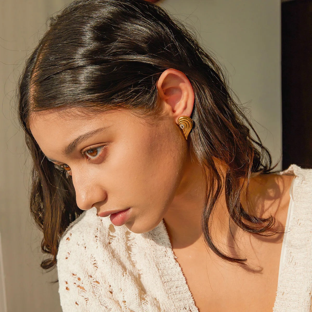 18K Gold Plated Half Heart Earrings