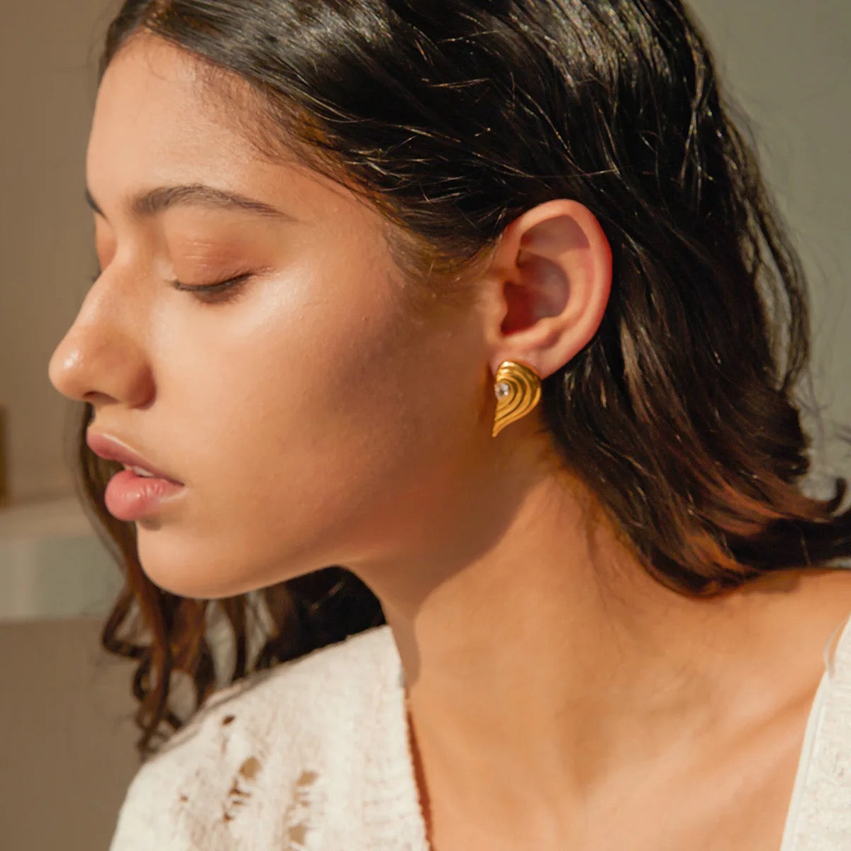 18K Gold Plated Half Heart Earrings