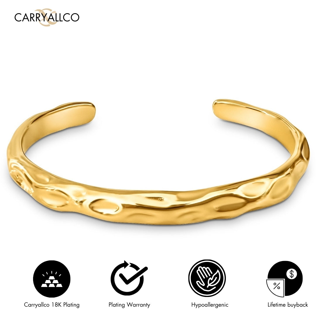 18K Gold Plated Hammered Cuff Bracelet – Textured Statement Bangle