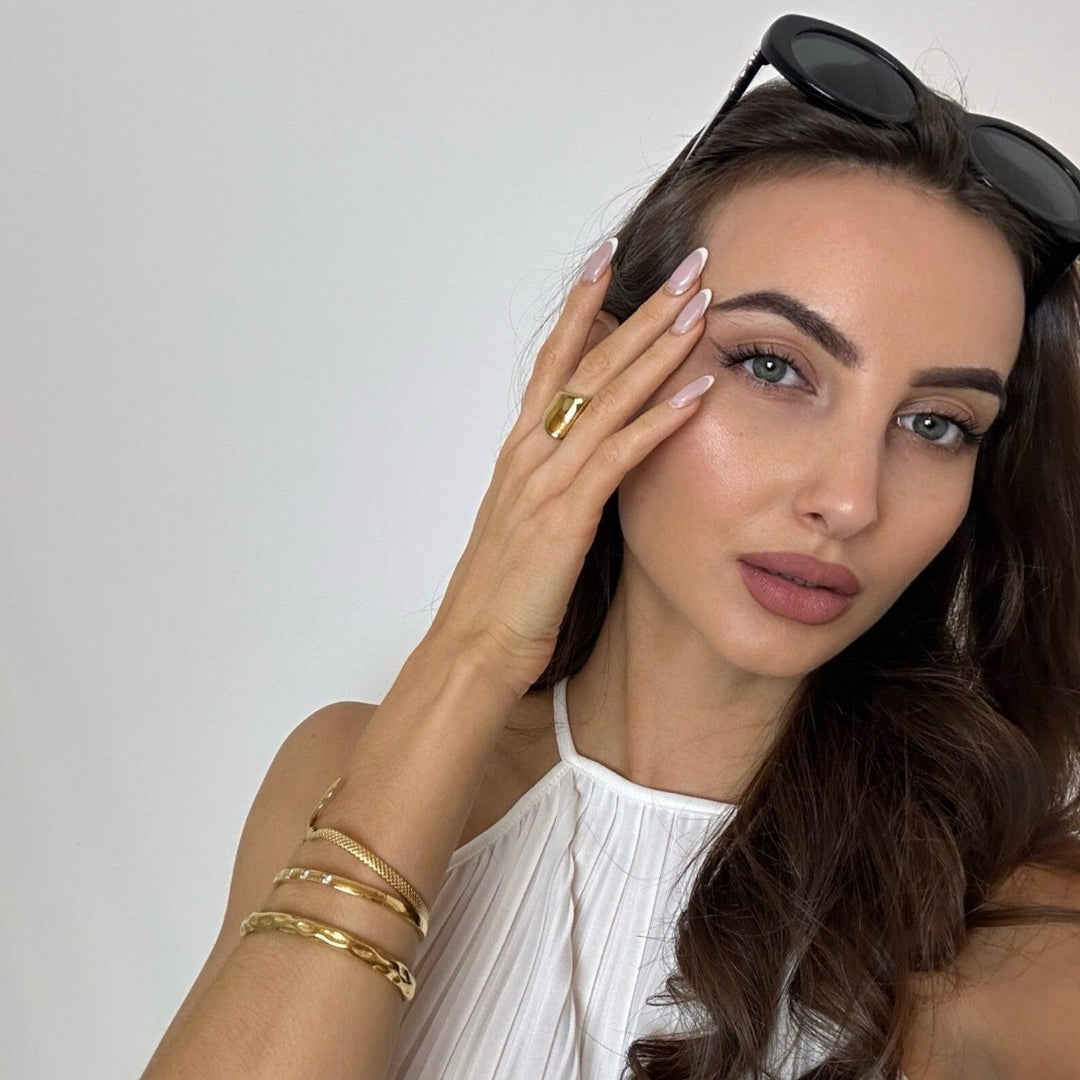 18K Gold Plated Hammered Cuff Bracelet – Textured Statement Bangle