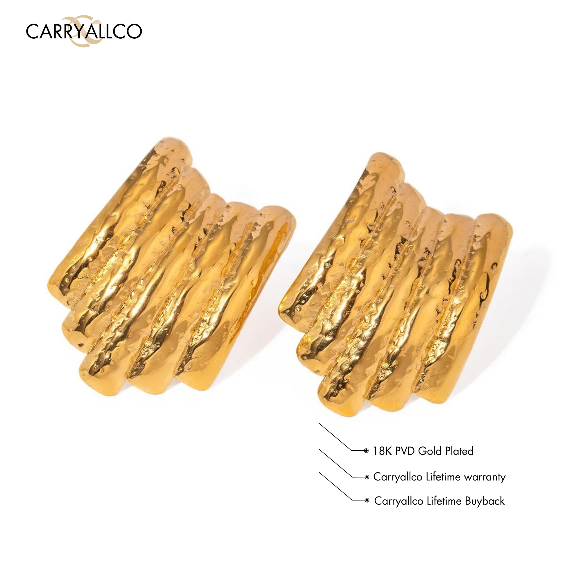 18K Gold Plated Hammered Texture Earrings