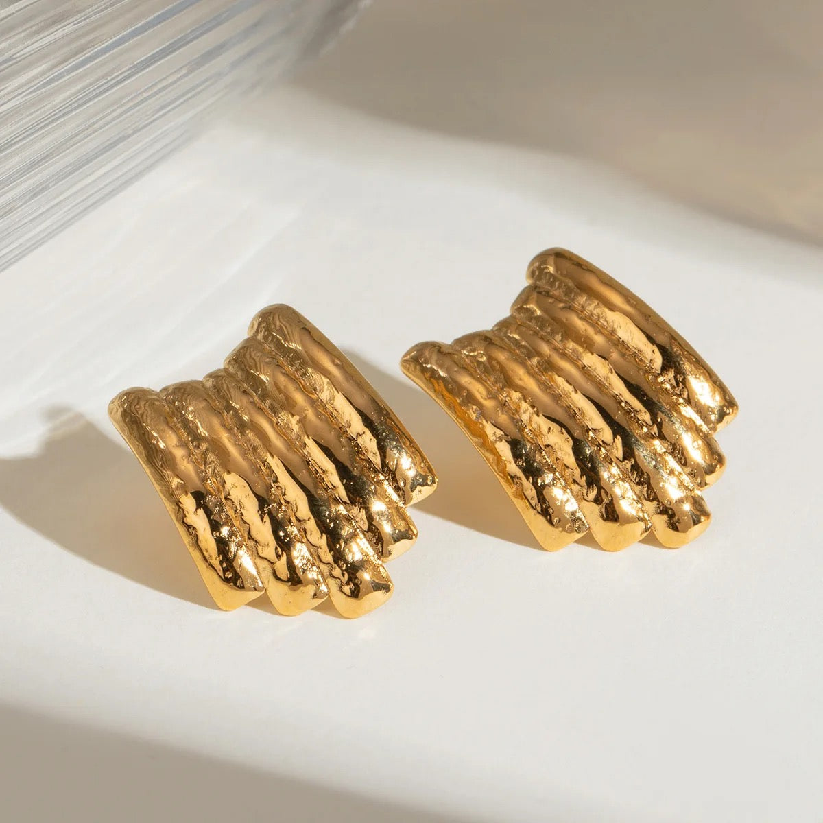 18K Gold Plated Hammered Texture Earrings