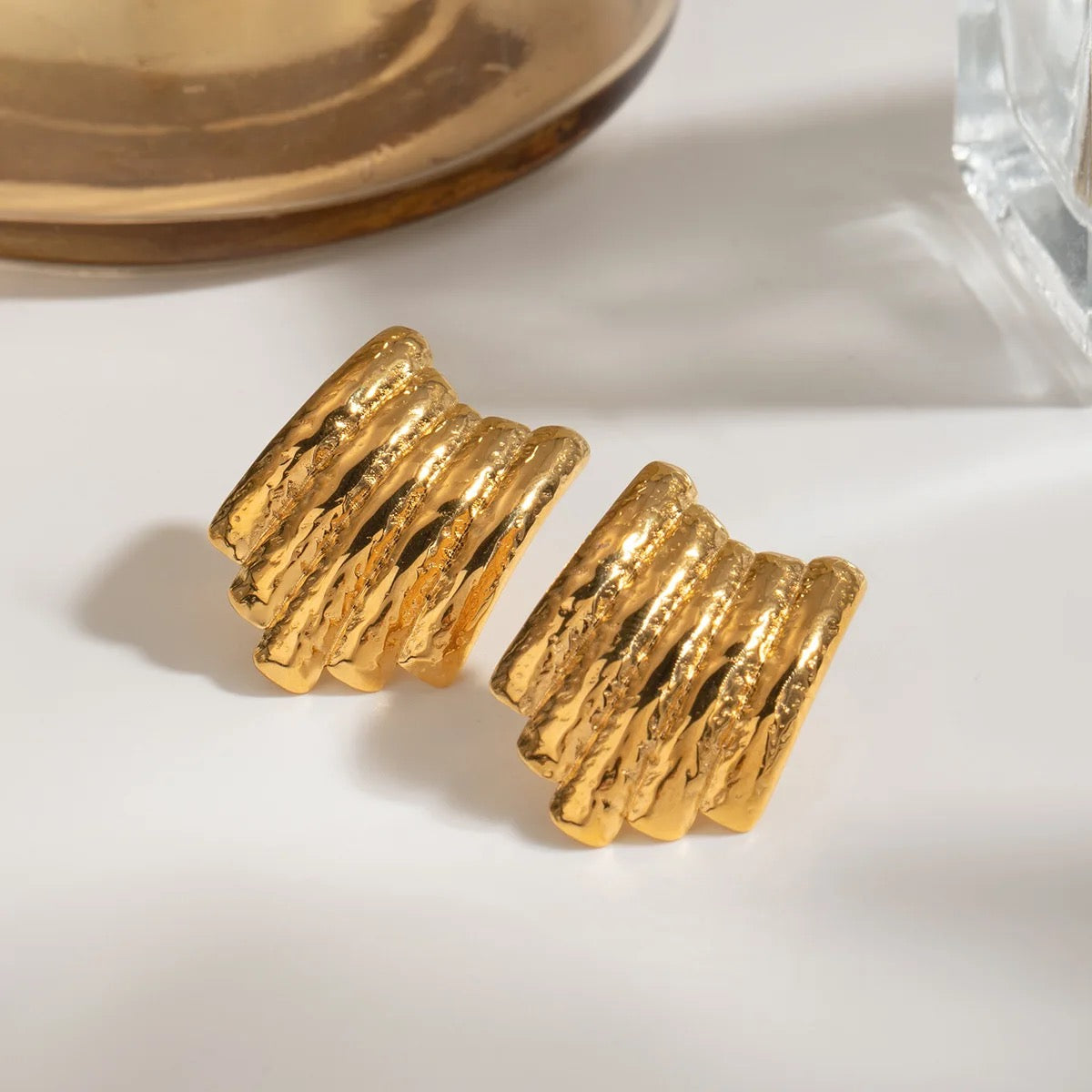 18K Gold Plated Hammered Texture Earrings