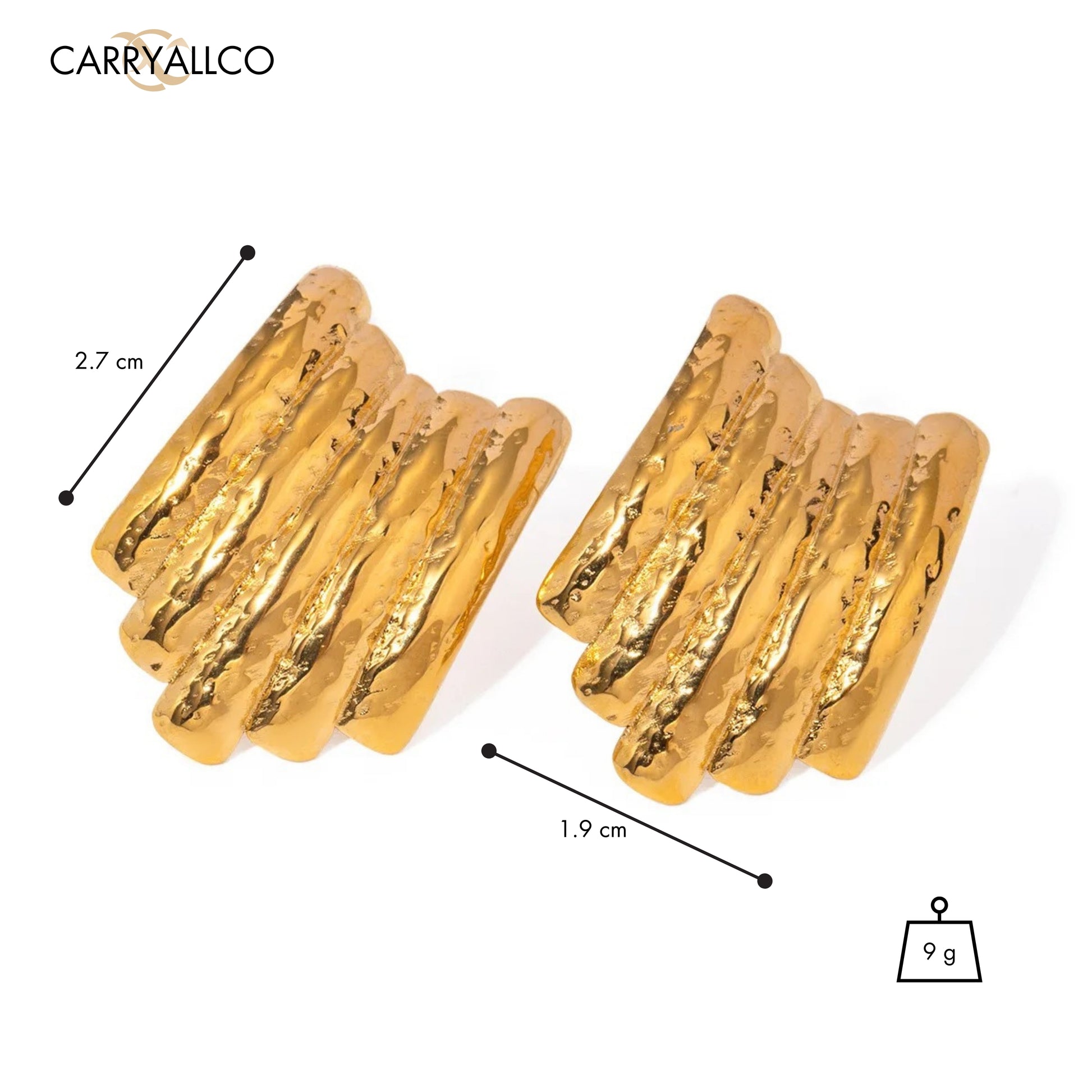 18K Gold Plated Hammered Texture Earrings