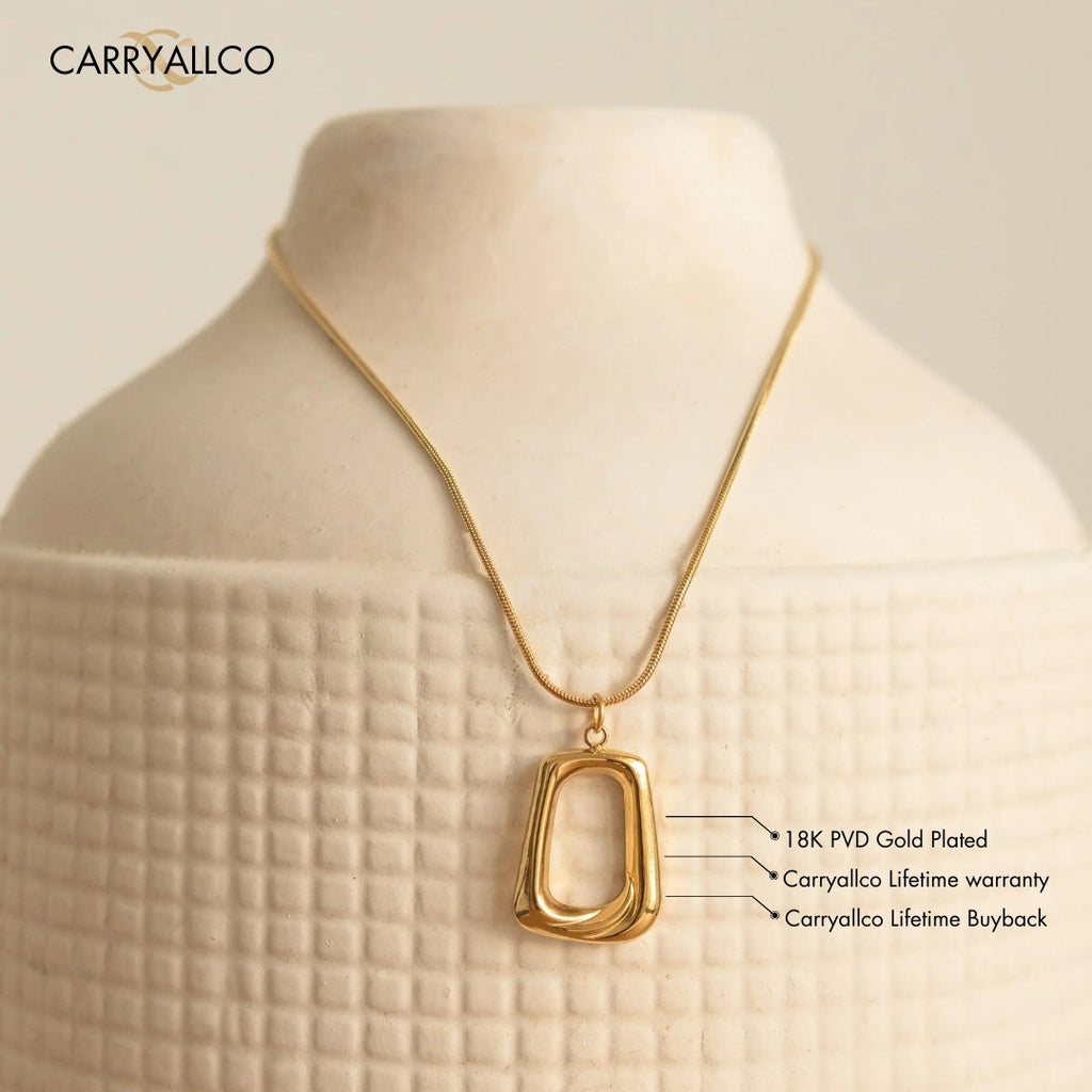 18K Gold Plated Hollow Square Pendant Necklace Carryallco