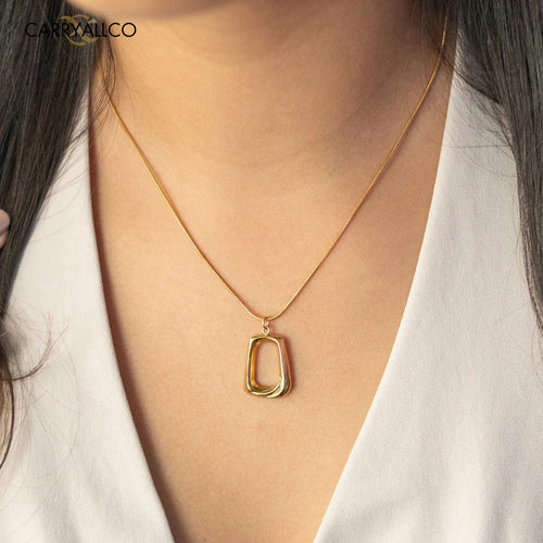 18K Gold Plated Hollow Square Pendant Necklace Carryallco