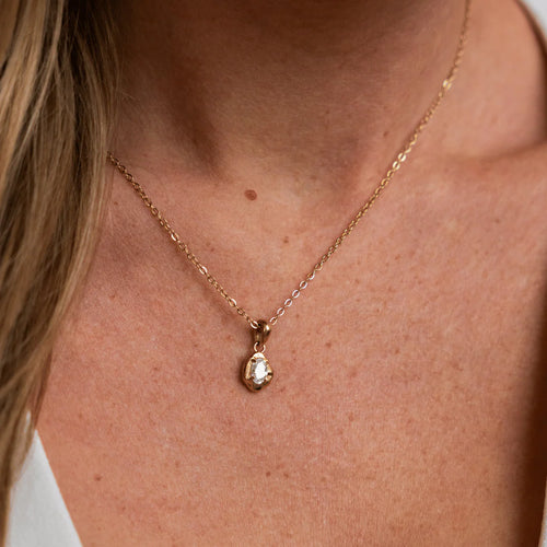 18K Gold Plated Irregular Zirconia Bead Pendant Necklace