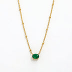 18K Gold Plated Oval Green Brilliant Cut Stone Beaded Necklace
