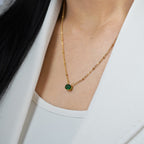18K Gold Plated Oval Green Brilliant Cut Stone Beaded Necklace