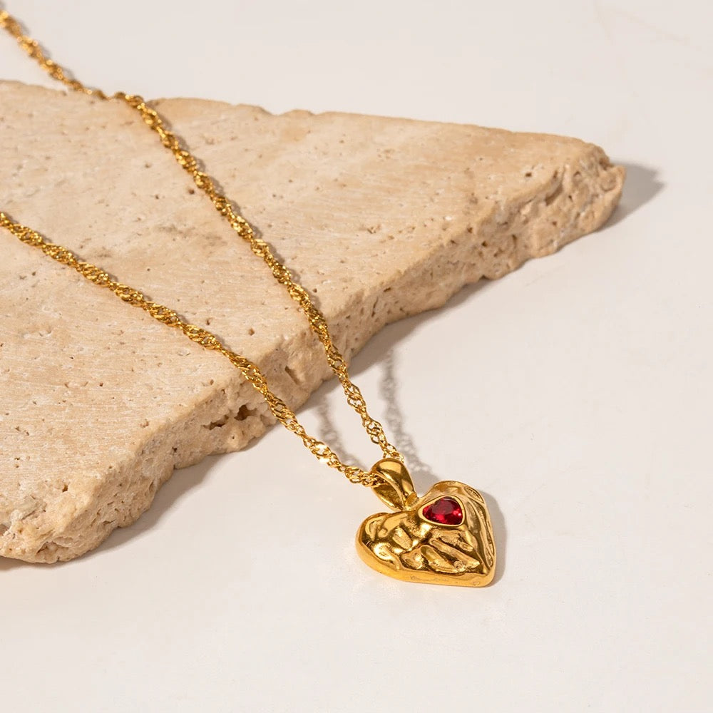 18K Gold Plated Ruby Heart Pendant Chain – Demi-Fine