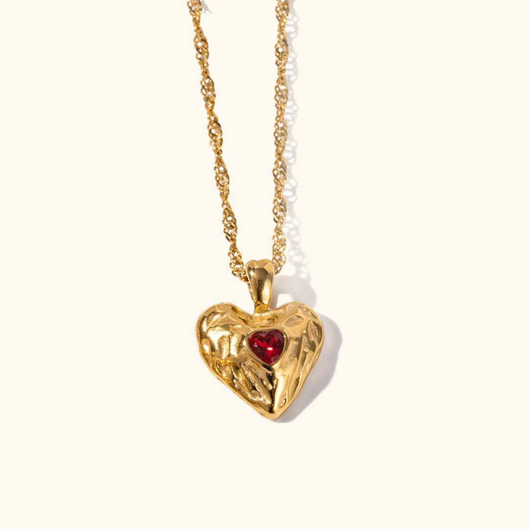 18K Gold Plated Ruby Heart Pendant Chain – Demi-Fine
