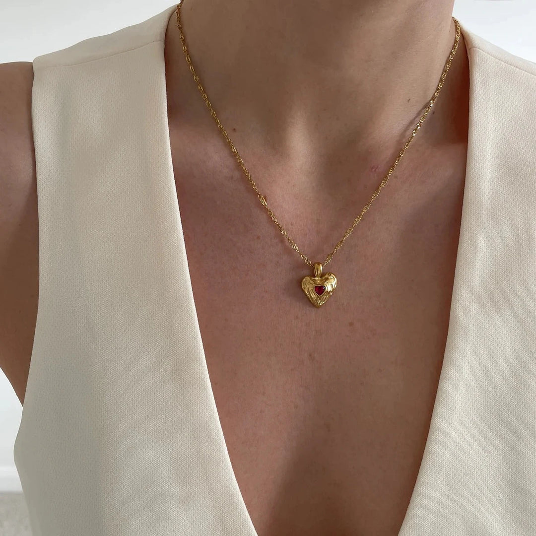 18K Gold Plated Ruby Heart Pendant Chain – Demi-Fine