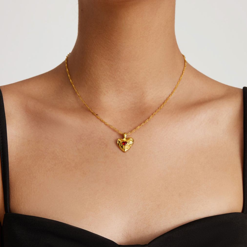 18K Gold Plated Ruby Heart Pendant Chain – Demi-Fine
