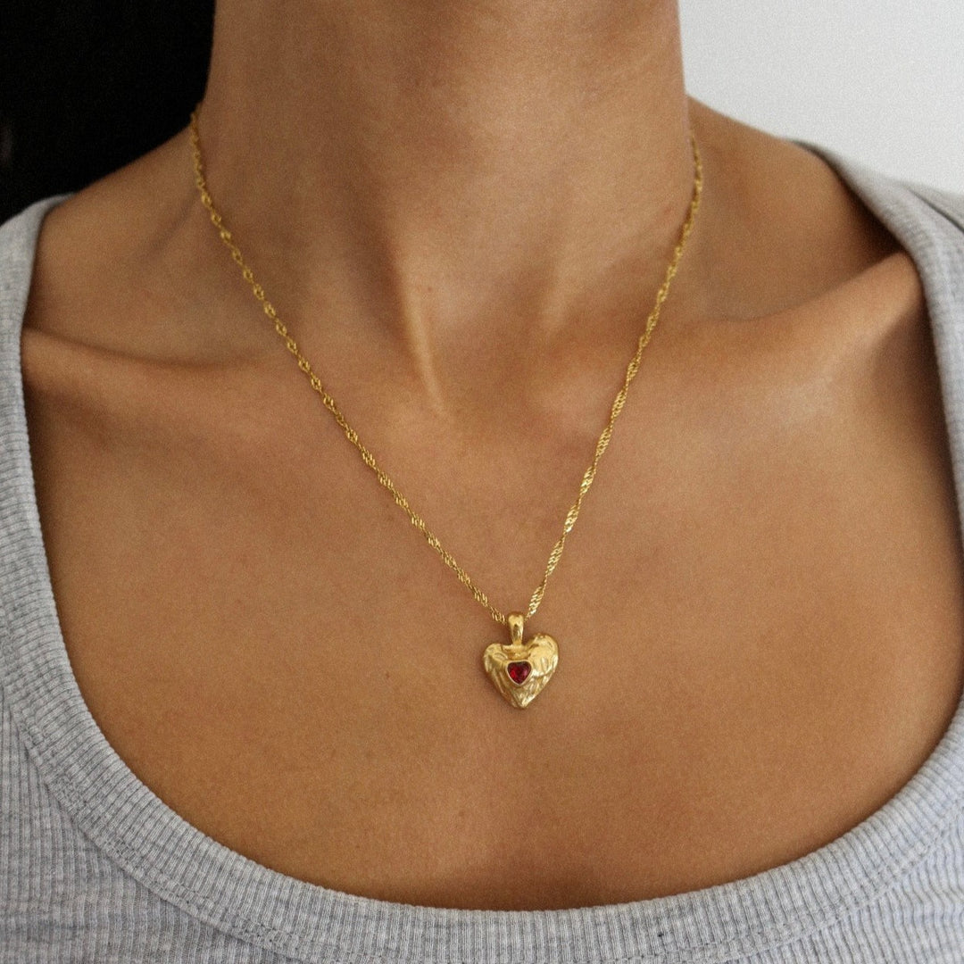 18K Gold Plated Ruby Heart Pendant Chain – Demi-Fine
