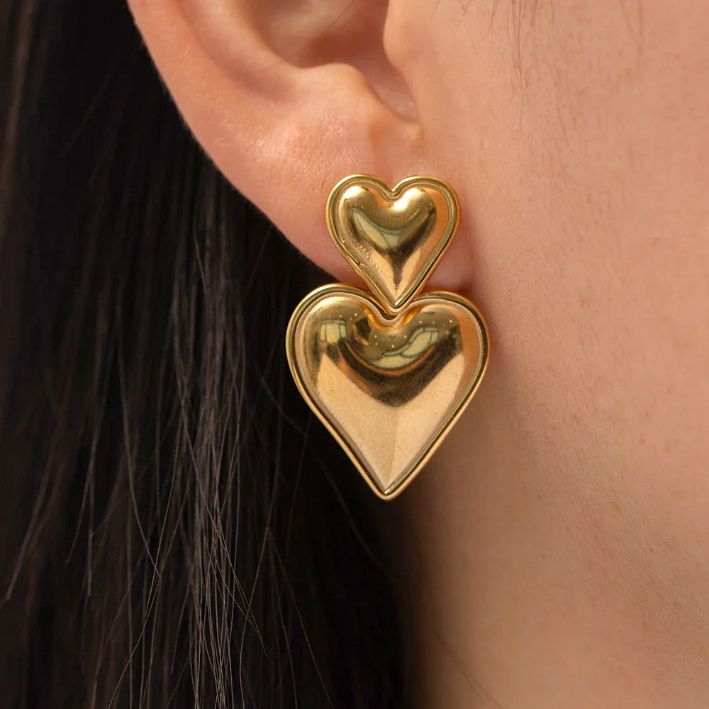 18K Gold Plated Smooth Heart Drop Earrings