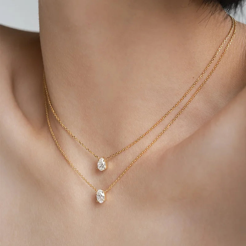Waterdrop and Oval Stone Pendant Necklace – 18K Gold Plated | CARRYALLCO