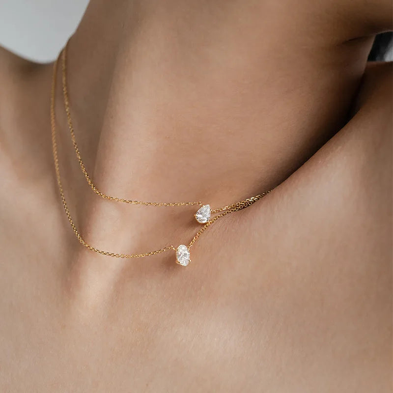 18K Gold Plated Waterdrop & Oval Stone Necklace