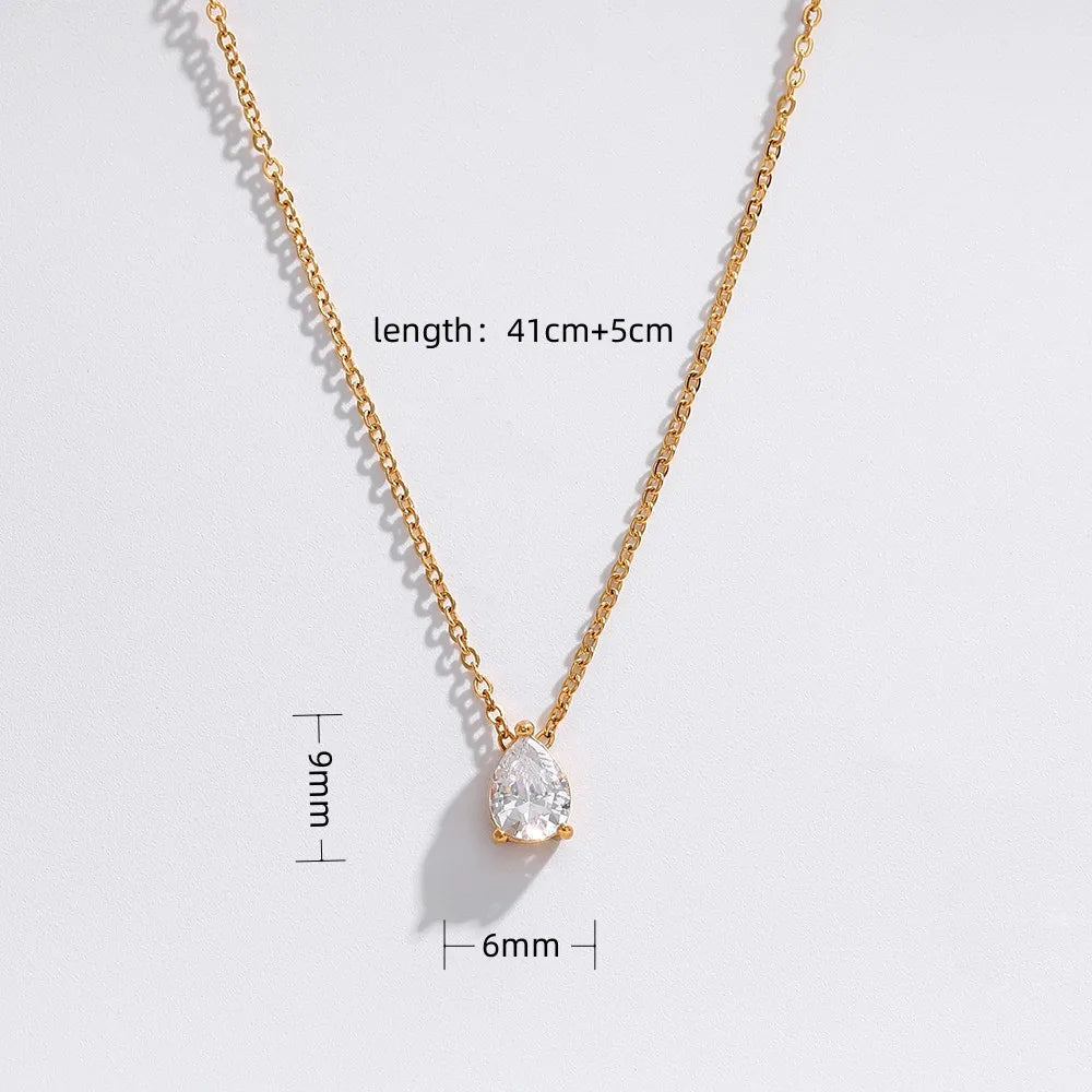 Waterdrop and Oval Stone Pendant Necklace – 18K Gold Plated | CARRYALLCO