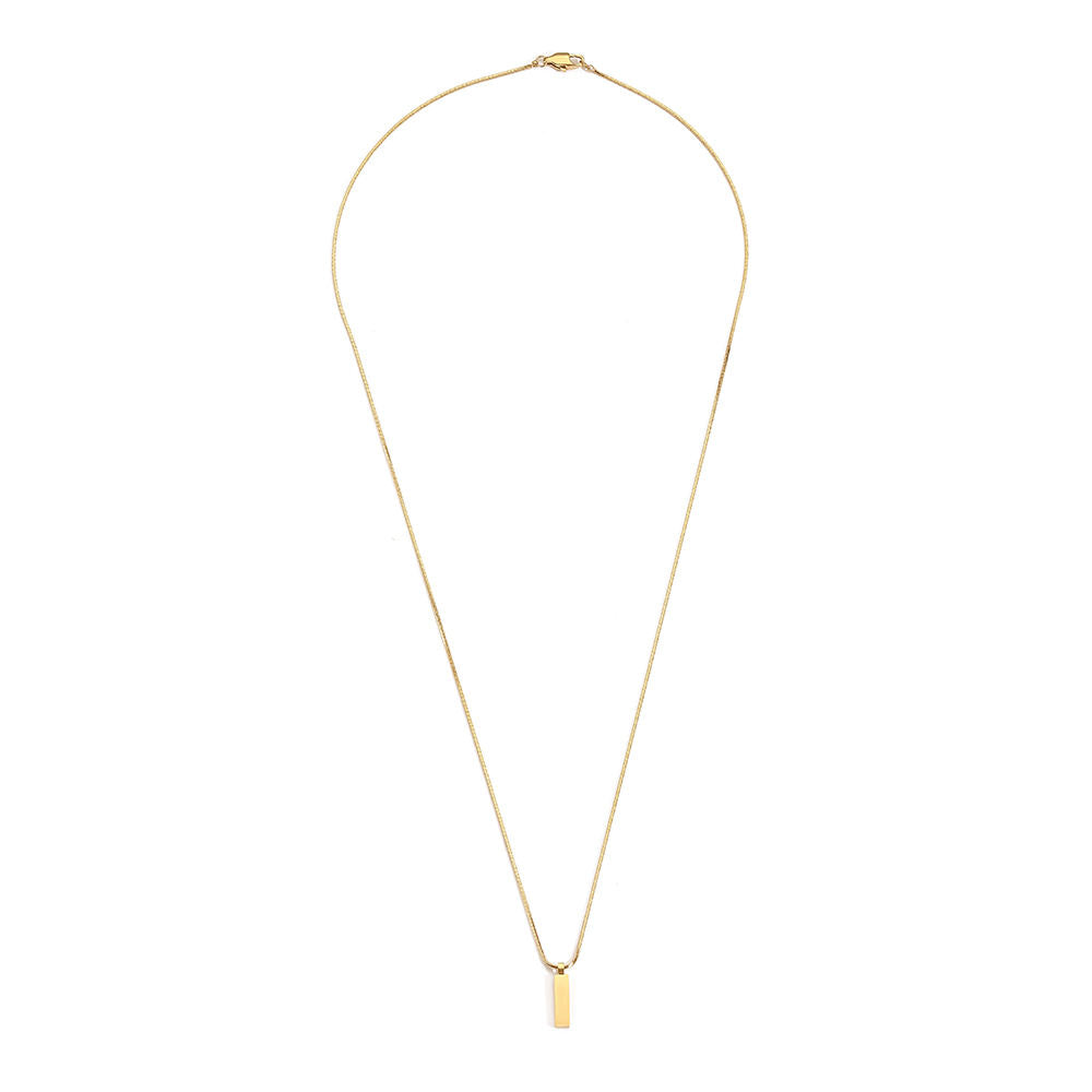 Sleek Bar Pendant Snake Chain Necklace – Close-up | 18K Gold Plated | Carryallco India