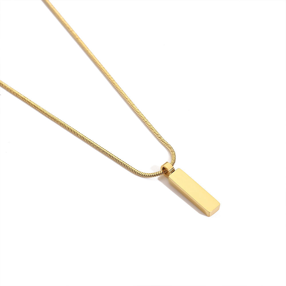 Sleek Bar Pendant Snake Chain Necklace – Detail View | 18K Gold Plated | Carryallco India