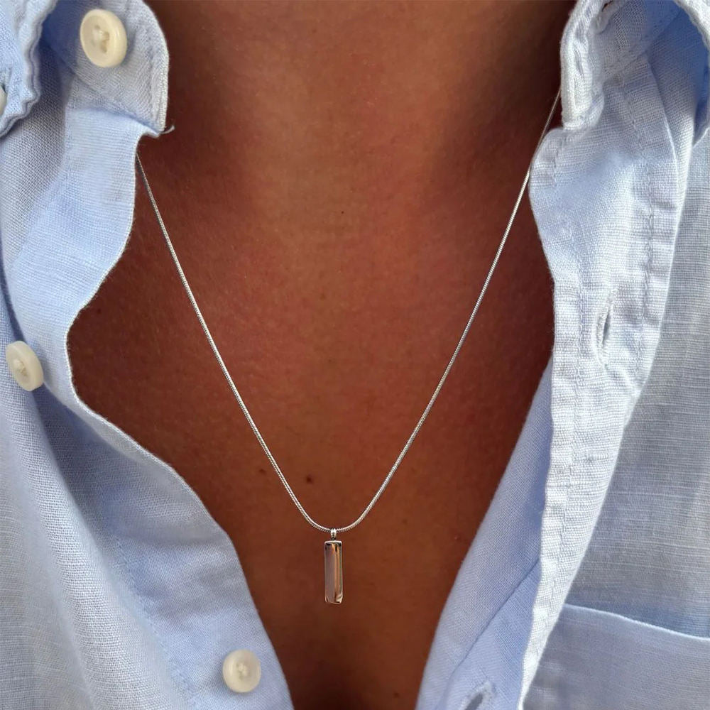 18K Gold Stainless Steel Snake Chain Bar Pendant Necklace