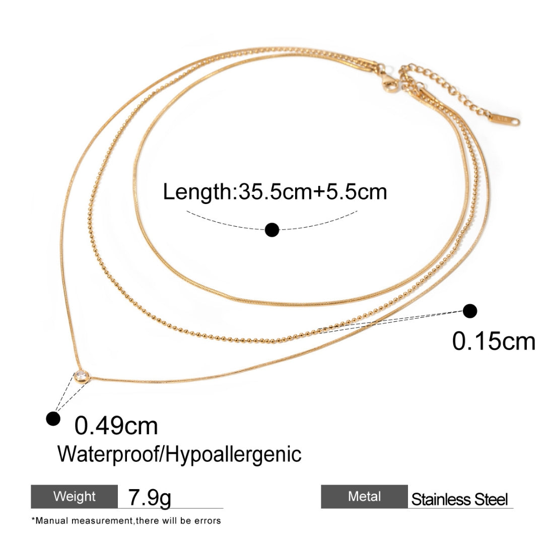 18K PVD Gold Plated Three Layer Demifine Necklace