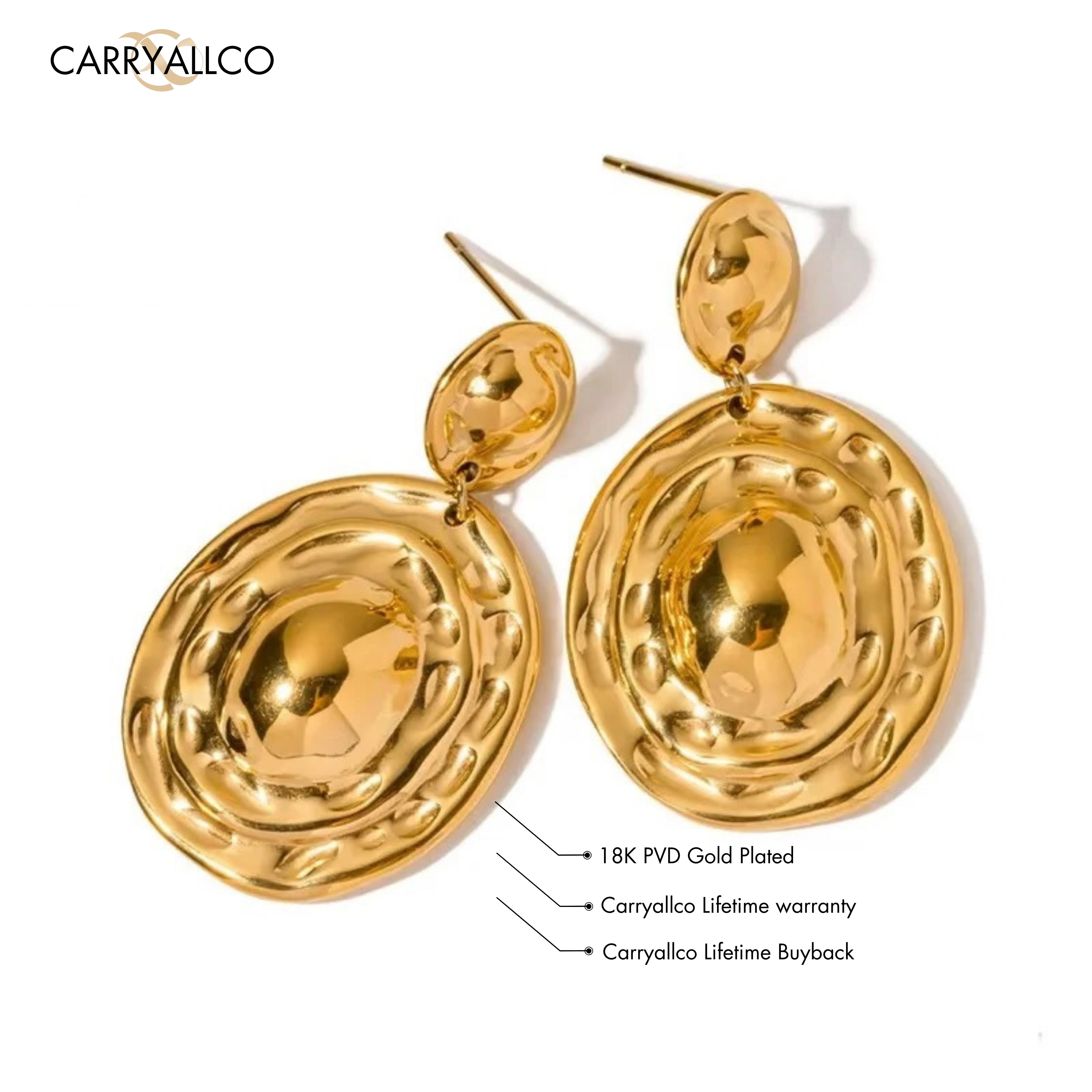 Carryallco Artisan Hammered Drop Earrings Carryallco