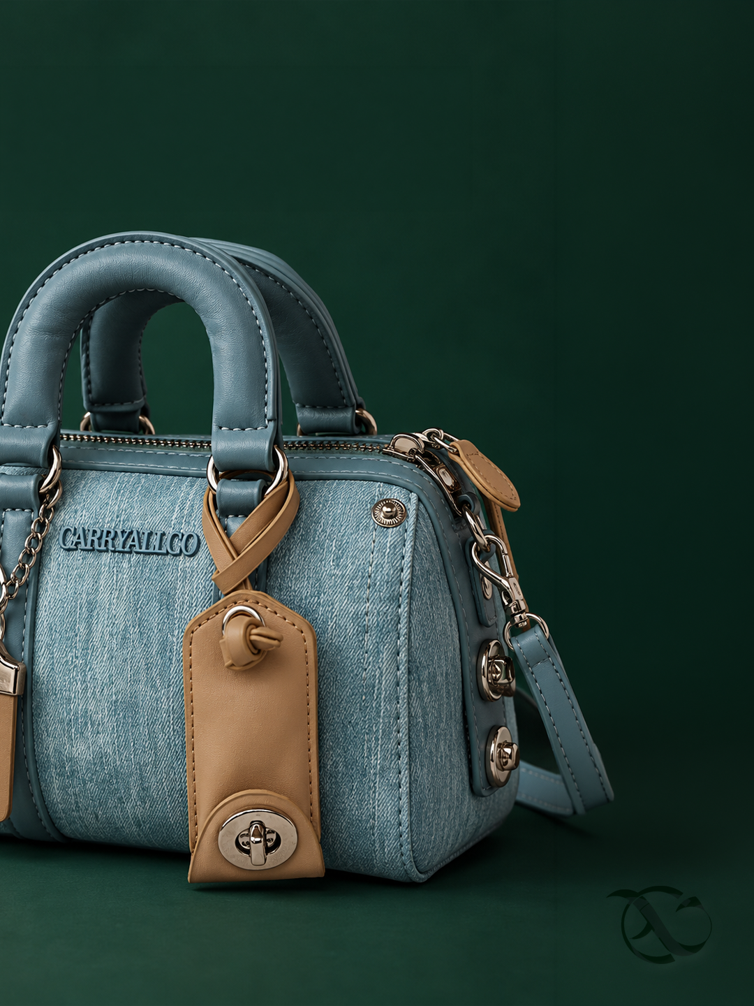 Celeste Boston Bag – Denim Blue Vegan Leather