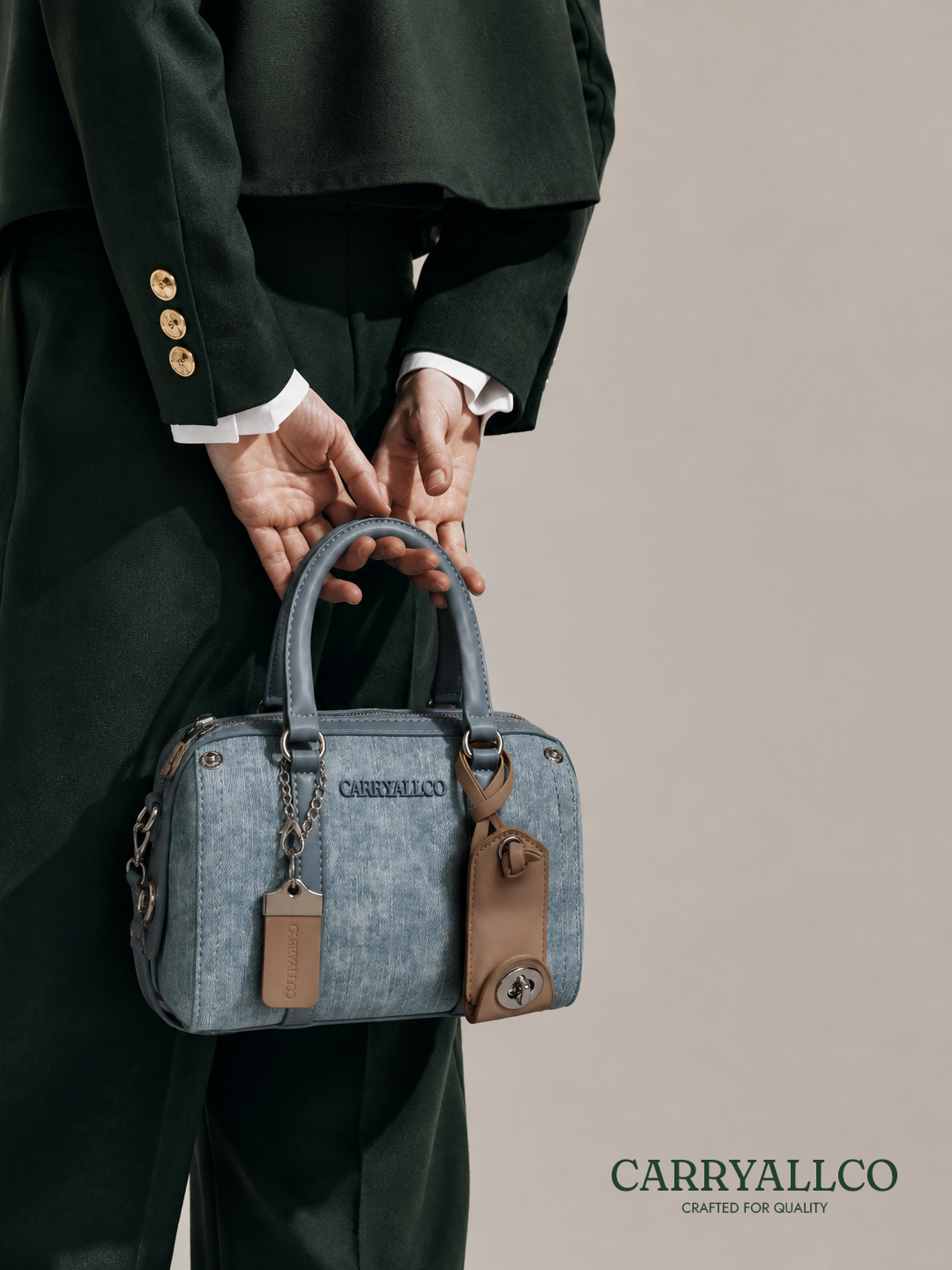 Celeste Boston Bag – Denim Blue Vegan Leather