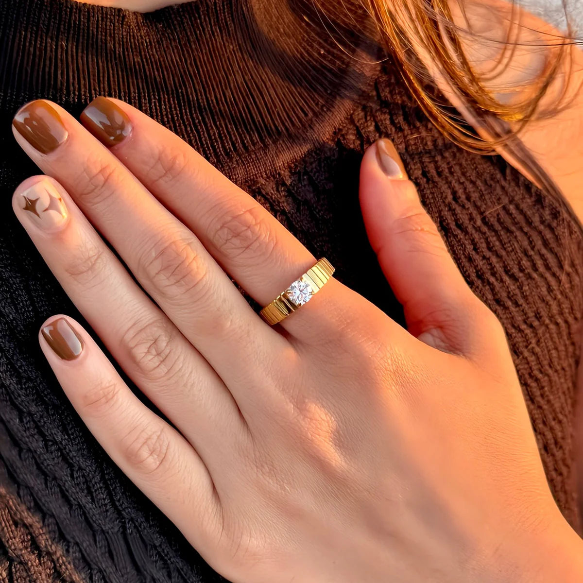 Demi-Fine 18K Gold Plated Croissant Brilliant Cut White Stone Ring