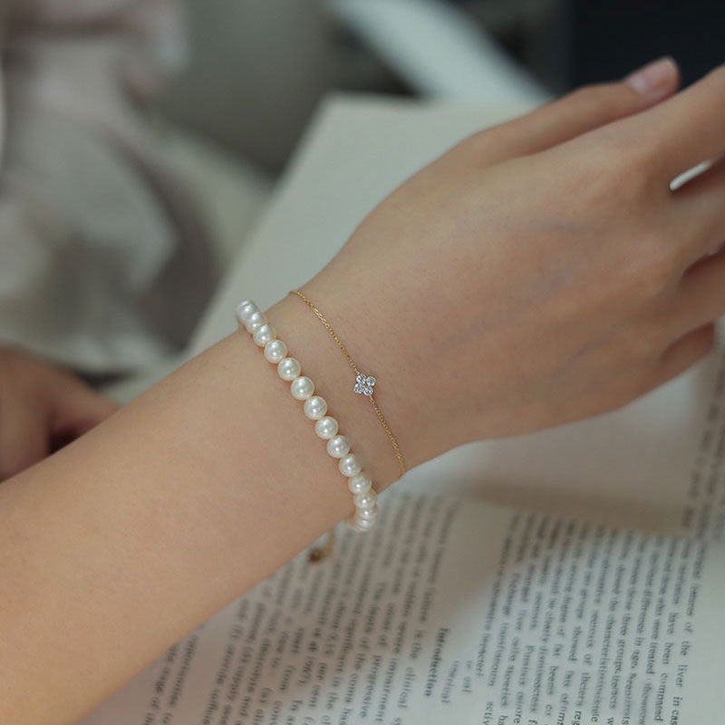925 Silver Four Leaf Clover Zircon Chain Bracelet